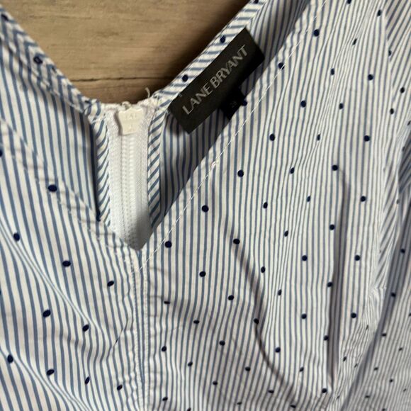 Lane Bryant Blue White Striped Sleeveless Top Blue Polka Dots Women's 28 Excelle - Picture 4 of 8